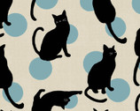 Japanese Style Cats DOBBY - Cats Circles Blue on Natural from Cosmo Fabric