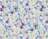 Flower Garden LAWN - Floral Purple Blue on Gray from Cosmo Fabric