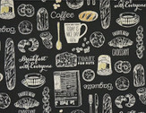 Blackboard Art - Cafe Items Food Black from Cosmo Fabric