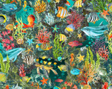 Calypso II - Reef Coral Fish Teal by Jason Yenter from In The Beginning Fabric