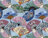 Japanese Elegance - Fans Blue from Print Concepts Fabric