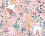 Enchanted Metallic - Unicorn Floral Pink from Lewis and Irene Fabric