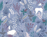 Enchanted Metallic - Unicorn Floral Smokey Blue from Lewis and Irene Fabric