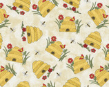 Colorful Cats - Bee Skep with Bees Vanilla by Cheryl Haynes from Benartex Fabrics