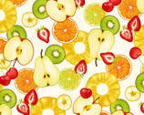 Fresh Fruits OXFORD - Mixed Fruit Slices White from Cosmo Fabric