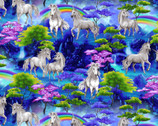 Unicorn Dreams - Allover Unicorns Rainbow Blue Multi by Color Principle from Henry Glass Fabric