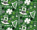 Hello Lucky - Irish Motifs and Words Green by Andrea Tachiera from Henry Glass Fabric