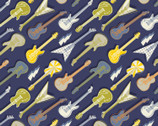 Rock On - Amped Up Guitars Navy by Elizabeth Silver from Camelot Fabrics