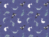 Small Things Polar Animals - Whales Indigo Blue Pearl from Lewis and Irene Fabric
