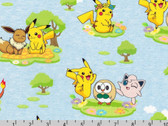 Pokemon - Pikachu Friends Island Patch Sky Blue from Robert Kaufman Fabric
