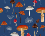 Midnight Flora - Mushrooms Denim Blue by Melissa Lowry from Clothworks Fabric
