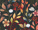 Midnight Flora - Meadow Leaves Floral Berries Dark by Melissa Lowry from Clothworks Fabric