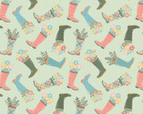 Wish For Rain - Rainbows Floral Green Boots from Camelot Fabrics