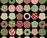 Modern Japan DOBBY - Floral Designs Greens on Black from Cosmo Fabric