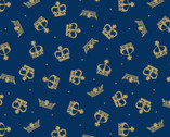 Jubilee - Crowns Silver Metallic Dark Blue from Lewis and Irene Fabric