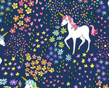 Believe - Unicorn Field Navy by Kim Shaefer from Andover Fabrics