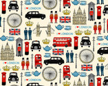 London Revival - London Icons Cream from Makower UK  Fabric