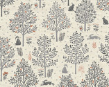 Hedgerow - Trees Forest Animals Grey from Makower UK  Fabric