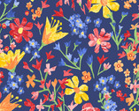 Lovebirds - Meadow Floral Navy Blue by Two Can Art from Andover Fabrics