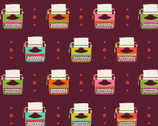 9 To 5 - Typewriters Maroon by Lisa Flower from Paintbrush Studio Fabrics
