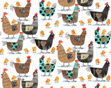On the Farm - Hens and Chicks White by Terry Runyan from Contempo Fabric