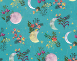 Moonlight - Floral Moon Metallic Turquoise by Jennifer Ellory from 3 Wishes Fabric