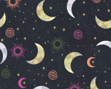 Moonlight - Crescent Moon Metallic Black by Jennifer Ellory from 3 Wishes Fabric