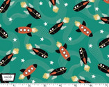 Super Fred GLOW in DARK - Ready Your Rockets Teal from Michael Miller Fabric