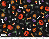 Howl O Ween - Halloween PawTyTime Black Black from Michael Miller Fabric