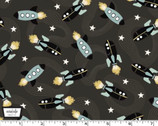 Super Fred GLOW in DARK - Ready Your Rockets Gray from Michael Miller Fabric