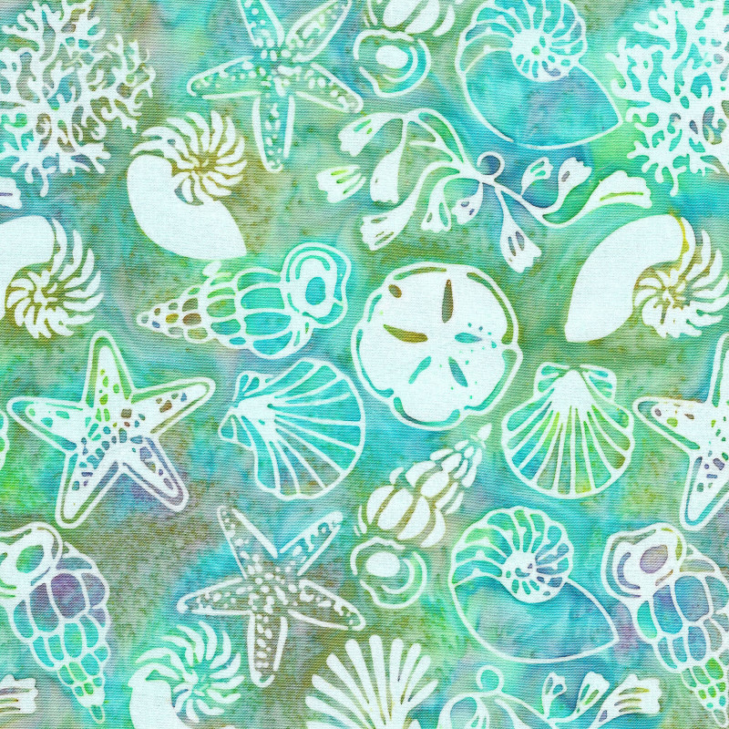 Blue Shells Batik Cotton Fabric