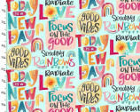 Good Vibes - Words Turquoise from 3 Wishes Fabric