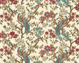 Lille - Main Bird and Floral Cream by Michelle Yeo from Henry Glass Fabric