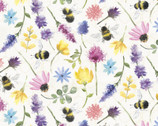 Bee Harmony - Floral Bees Toss White by Wild Apple from David Textiles Fabrics