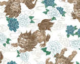 Bingata from Okinawa - Lions Floral White from Cosmo Fabric