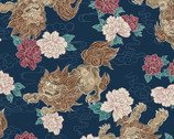 Bingata from Okinawa - Lions Floral Navy Blue from Cosmo Fabric
