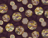 Hyakka Ryoran Shiki Metallic - Floral Circle Floral Plum from Quilt Gate Fabric