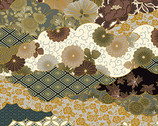 Hyakka Ryoran Shiki Metallic - Floral Cloud Designs Tan from Quilt Gate Fabric