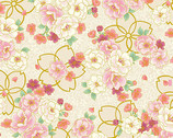 Hyakka Ryoran Shiki Metallic - Floral Cream from Quilt Gate Fabric