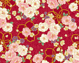 Hyakka Ryoran Shiki Metallic - Floral Red from Quilt Gate Fabric