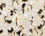 Traditional Japanese Style DOBBY - Cranes Lt Beige from Cosmo Fabric