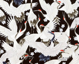 Traditional Japanese Style DOBBY - Cranes Black from Cosmo Fabric