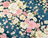 Traditional Japanese Style SATIN - Floral Teal from Cosmo Fabric