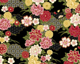 Traditional Japanese Style SATIN - Floral Cloud Black from Cosmo Fabric