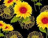 Sunshine and Bumblebees - Sunflower Black Outline from Print Concepts Fabric