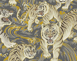 Hyakka Ryoran Tora Metallic - Tiger Grey from Quilt Gate Fabric