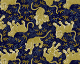 Hyakka Ryoran Tora Metallic - Small Tigers Dark from Quilt Gate Fabric