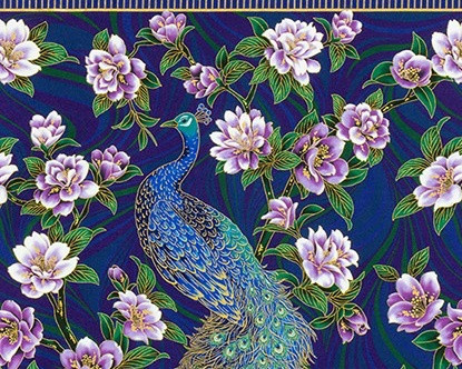 Peacock Garden - Peacock Royal Blue PANEL 24 Inches from Robert Kaufman  Fabrics - JAQS Fabrics