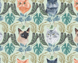 Fronds and Felines - Cats Toile Mist by Rae Ritchie from Dear Stella Fabric