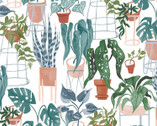 Fronds and Felines - House Plants White by Rae Ritchie from Dear Stella Fabric